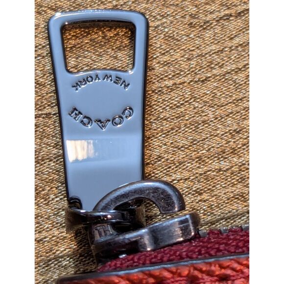 Coach Accordion Zip Wallet Metallic Red Crossgrain Leather Gunmetal Logo - Picture 7 of 9